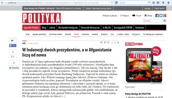 Tabloid politik Polandia pun ikut memberitakan keunikan pilres Indonesia tahun ini